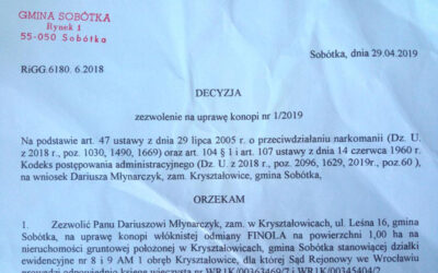 Zezwolenie na uprawę konopi 2019 dla Plantacji Konopi w Kryształowicach